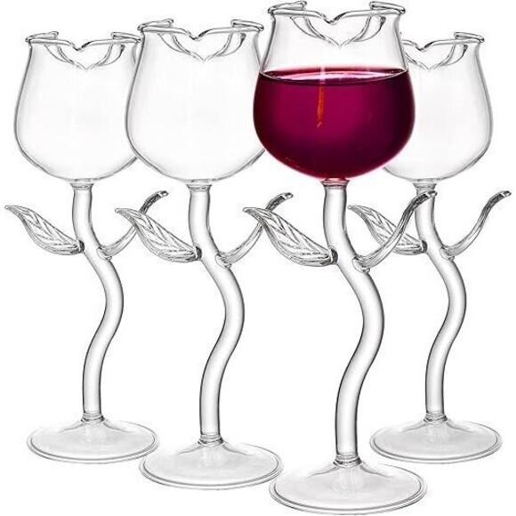 Rose-Shaped Red Wine Glasses Rose Shaped Red Wine Glass Goblet Wine SET OF 4 - Picture 1 of 3